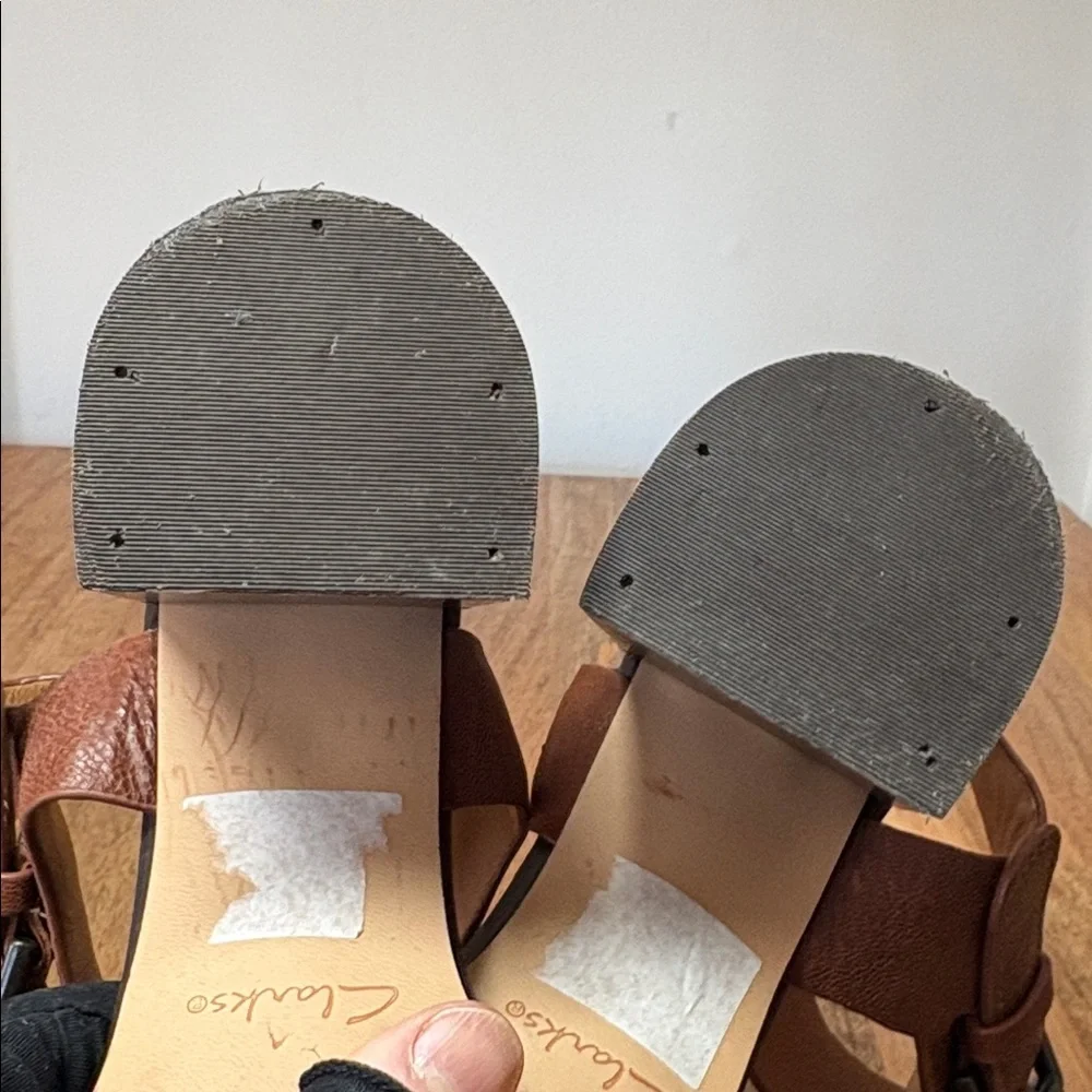 Clarks Brown Leather Block-Heeled Sandals Size 9.5